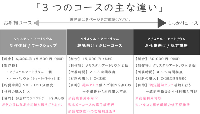 3つのコースの主な違い